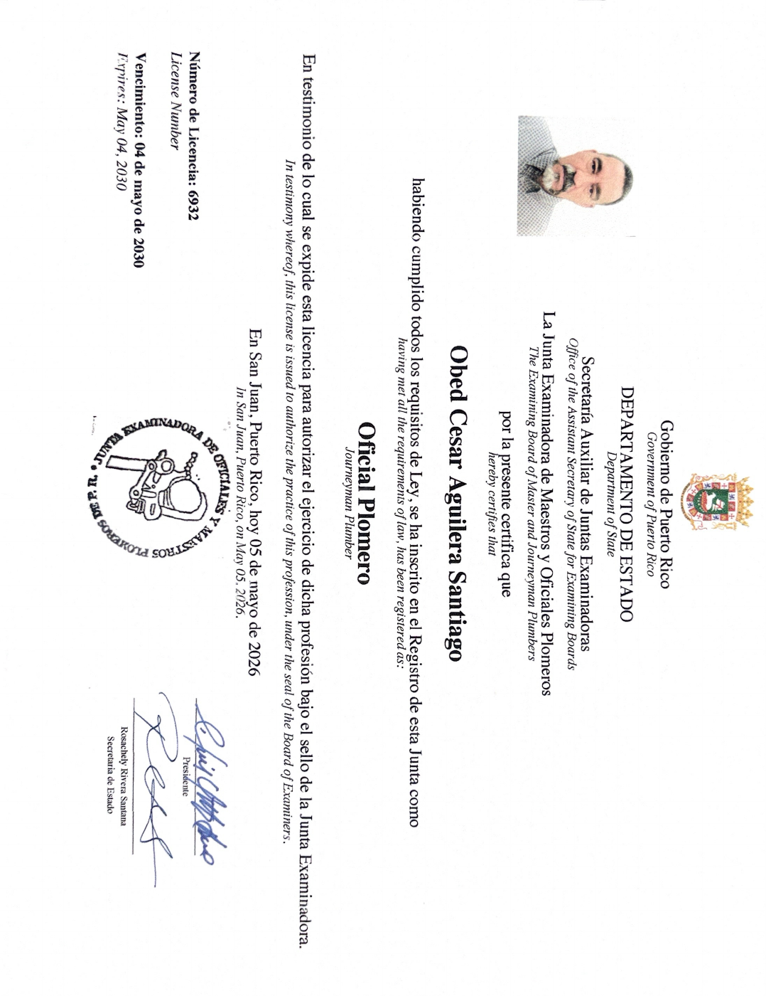 Licencia de Oficial Plomero