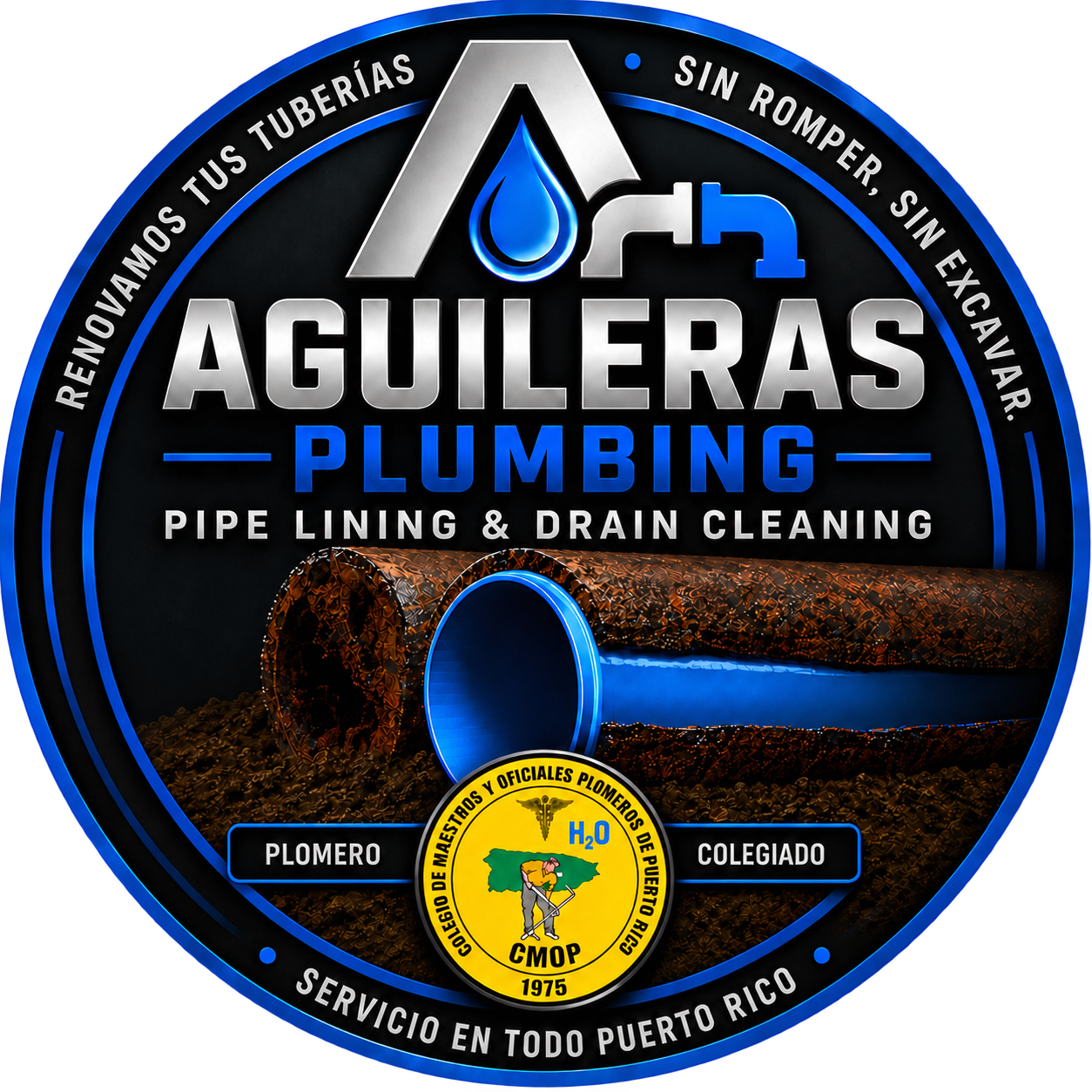 Logo de Aguileras Plumbing: rehabilitación de tuberías y servicios de drenaje, plomero colegiado, servicio en todo Puerto Rico
